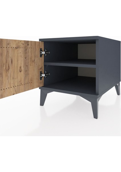 Kronos Komodin Tek Raflı Tek Kapaklı 44X59X48 Antrasit-Çam indirimleri
