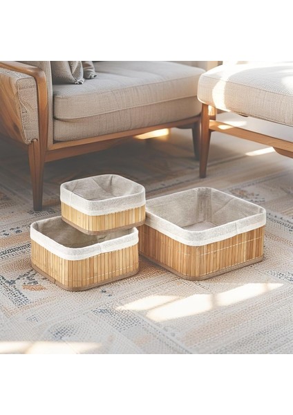 Bambu Çok Amaçlı Saklama Kutusu 3&apos;lü Set, Düzenleyici Kare Derin Boy Organizer, Dekoratif Bambu Düzenleyici 3 Boy Renk (25CM*25CM*12CM-2CM*2CM*10CM-17CM*17CM* 8cm)