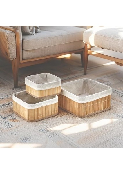 Bambu Çok Amaçlı Saklama Kutusu 3&apos;lü Set, Düzenleyici Kare Derin Boy Organizer, Dekoratif Bambu Düzenleyici 3 Boy Renk (25CM*25CM*12CM-2CM*2CM*10CM-17CM*17CM* 8cm) modelleri