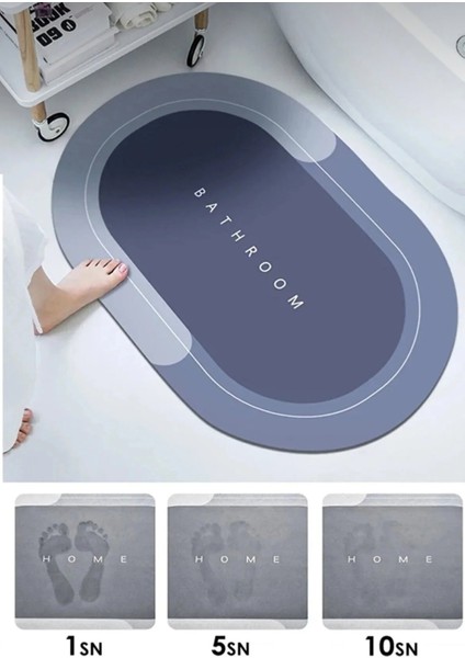 Mavi Su Emici Oval Paspas 40X60 Cm, Kaymaz Taban, Şık Tasarım