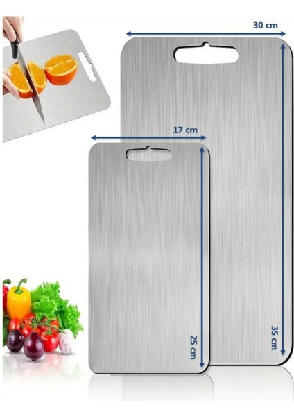 2 Adet Paslanmaz Çelik Kesme Tahtası , Hijyenik Yüzey , Orta Boy - Xl Ekstra Büyük Boy, 2'li Set