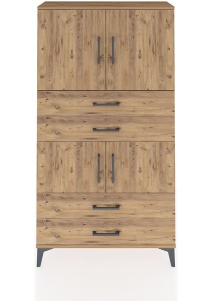 Arges Dolap 3 Raflı 4 Çekmeceli 4 Kapaklı 88X30X163 Çam-Çam