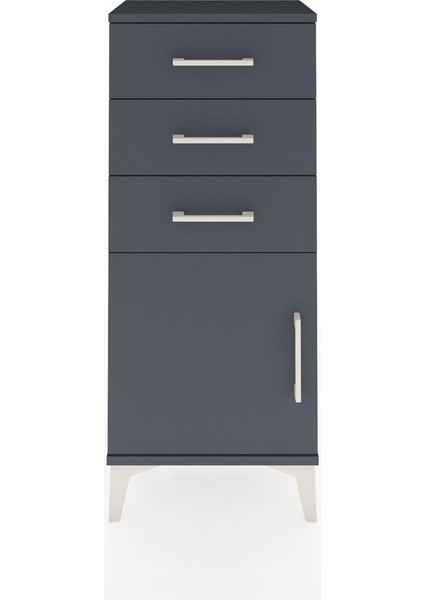 Arges Komodin Tek Raflı 3 Çekmeceli Tek Kapaklı 44X30X106 Antrasit-Antrasit