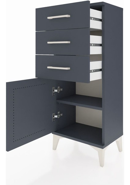 Arges Komodin Tek Raflı 3 Çekmeceli Tek Kapaklı 44X30X106 Antrasit-Antrasit fırsatları