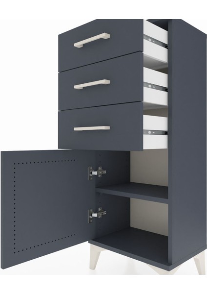 Arges Komodin Tek Raflı 3 Çekmeceli Tek Kapaklı 44X30X106 Antrasit-Antrasit indirimleri