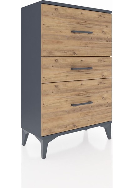 Arges Komodin 3 Çekmeceli 60X30X96 Antrasit-Çam fiyatları