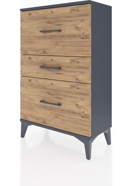 Arges Komodin 3 Çekmeceli 60X30X96 Antrasit-Çam modelleri