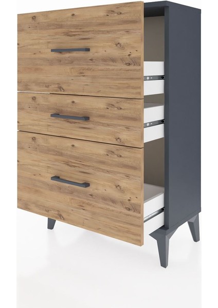 Arges Komodin 3 Çekmeceli 60X30X96 Antrasit-Çam fırsatları