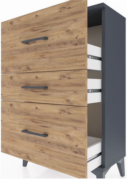 Arges Komodin 3 Çekmeceli 60X30X96 Antrasit-Çam indirimleri