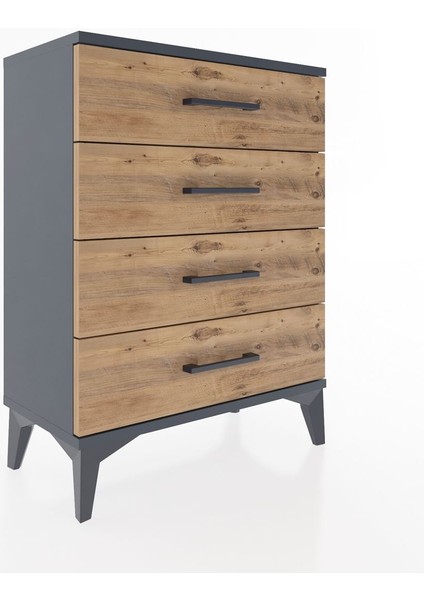 Arges Komodin 4 Çekmeceli 60X30X80 Antrasit-Çam fiyatları