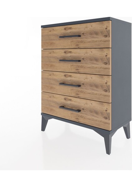 Arges Komodin 4 Çekmeceli 60X30X80 Antrasit-Çam modelleri
