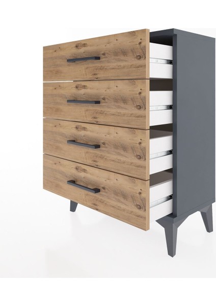 Arges Komodin 4 Çekmeceli 60X30X80 Antrasit-Çam fırsatları