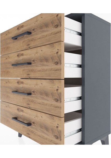 Arges Komodin 4 Çekmeceli 60X30X80 Antrasit-Çam indirimleri