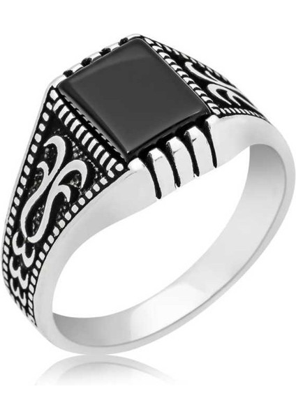 Gümüş Siyah Onix Taşlı Erkek Yüzük