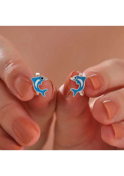 Gümüş Mavi Yunus Balığı Çocuk Küpesi fiyatları