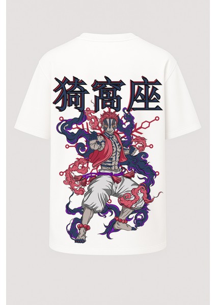 Oversize Akaza Demon Slayer Baskılı Tişört - Büyük Baskı - Geniş Kesim