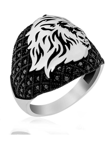 Gümüş Aslan Kafası Figürlü Erkek Yüzük modelleri