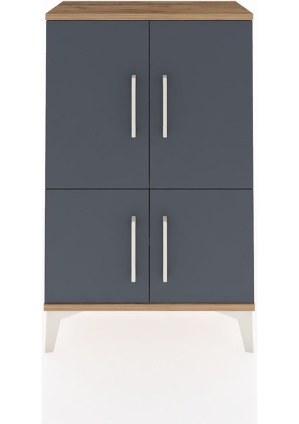 Arges Komodin 2 Raflı 4 Kapaklı 60X30X96 Çam-Antrasit