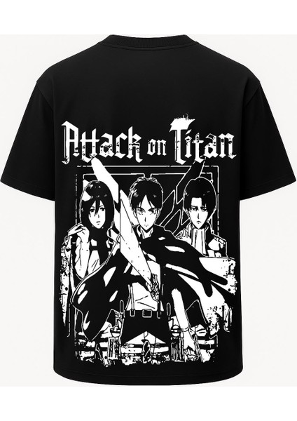 Oversize Attack On Titan Baskılı Tişört - Büyük Baskı - Geniş Kesim
