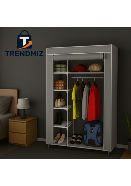 Tek Yandan Raflı Bez Dolap | Katlanabilir Gardırop | Toz Geçirmez Fermuarlı Saklama Dolabı