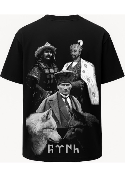 Oversize Türk Hükümdarlar Atatürk Timur Metehan Baskılı Tişört - Büyük Baskı - Geniş Kesim