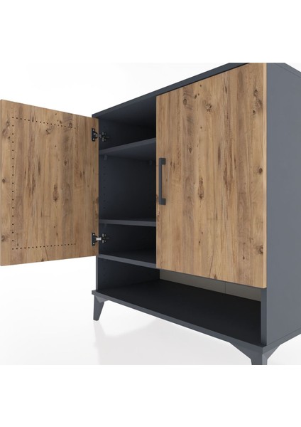 Hyperion Şifonyer 3 Raflı 2 Kapaklı 88X44X96 Antrasit-Çam indirimleri