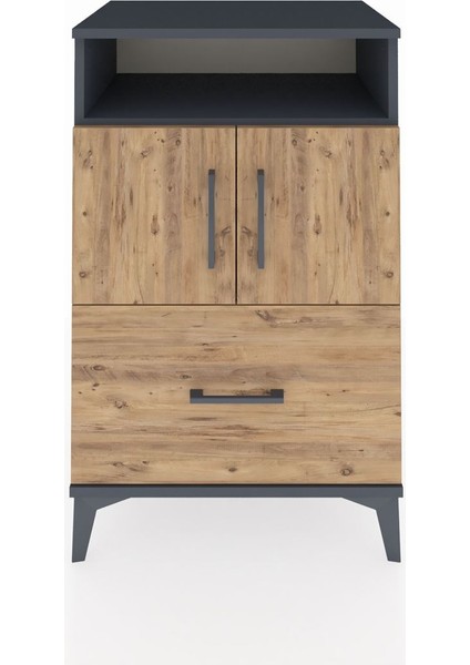 Hyperion Komodin 2 Raflı Tek Çekmeceli 2 Kapaklı 60X44X96 Antrasit-Çam