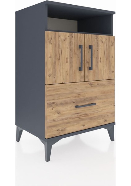 Hyperion Komodin 2 Raflı Tek Çekmeceli 2 Kapaklı 60X44X96 Antrasit-Çam fiyatları