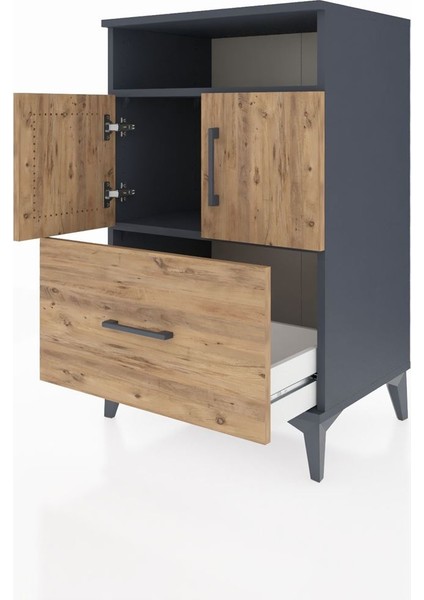 Hyperion Komodin 2 Raflı Tek Çekmeceli 2 Kapaklı 60X44X96 Antrasit-Çam fırsatları