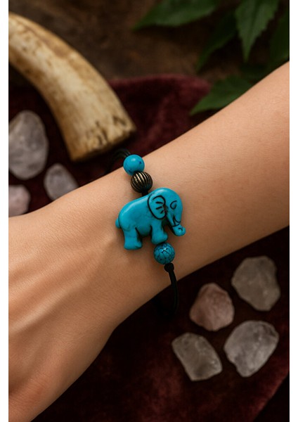Turkuaz Fil Figürlü Şans Bilekliği