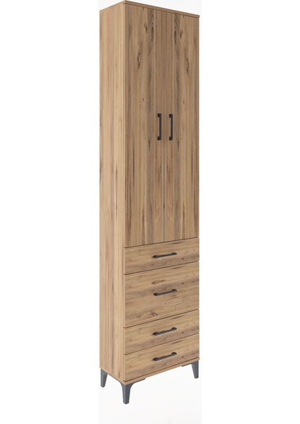 Arges Dolap 4 Raflı 4 Çekmeceli 2 Kapaklı 60X30X243 Çam-Çam fiyatları