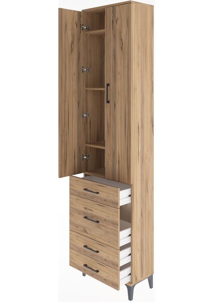 Arges Dolap 4 Raflı 4 Çekmeceli 2 Kapaklı 60X30X243 Çam-Çam fırsatları