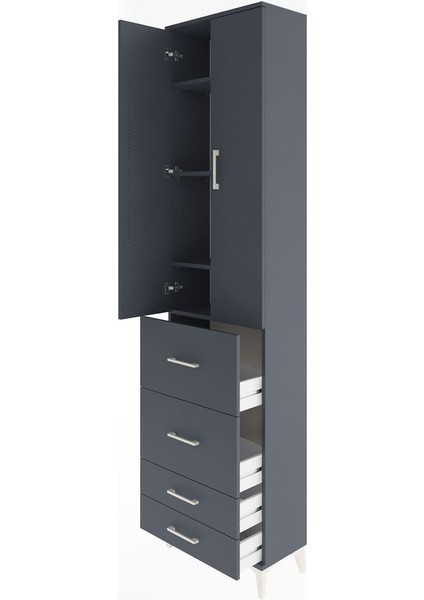 Arges Dolap 4 Raflı 4 Çekmeceli 2 Kapaklı 60X30X243 Antrasit-Antrasit fırsatları