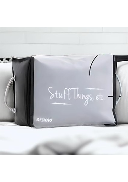 Things, Etc Çok Amaçlı Hurç Sepet Seti, Baskılı, Saplı, 30X22X20 Cm, Yıkanabilir