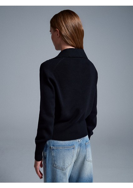 10816 Yün Karışımlı Düğmeli Triko Kazak-Siyah fiyatları