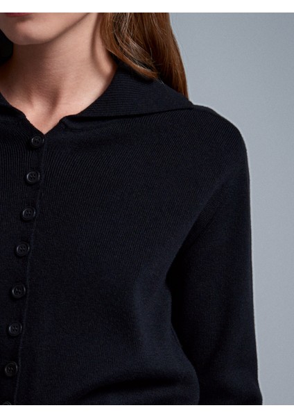 10816 Yün Karışımlı Düğmeli Triko Kazak-Siyah fırsatları