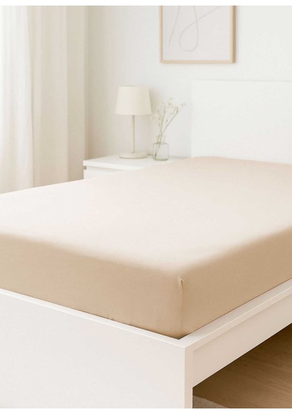 Çift Kişilik Düz Penye &#37;100 Pamuklu Lastikli Çarşaf 200X200 cm Battal Boy Newsheet Bej fiyatları