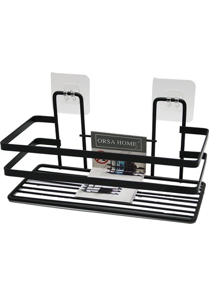 Yapışkanlı Askılı Çok Amaçlı Siyah Kare Banyo Raf (4172)