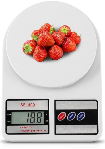 Mutfak Terazisi, 10 kg Kapasiteli, 1g Hassasiyetli, LCD Ekranlı, 5 Birimli Ölçüm, Dara Fonksiyonlu(2 Adet Pil Ile Gelmekte)