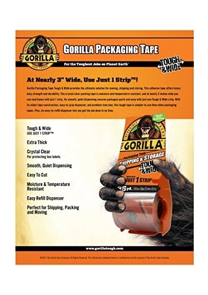 Taşıma ve Depolama Için Dağıtıcılı Sert ve Geniş Ambalaj Bandı, 7,2 cm x 35 Yd, Şeffaf, (1&apos;li Paket) fiyatları