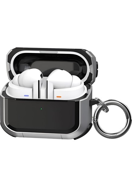 Buds 3 Pro ve Buds 3 Uyumlu Darbelere Karşı Ultra Güçlü Çift Renkli Sert Kenar Mat Silikon Kılıf (Gri)