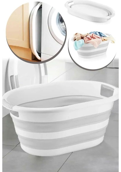 Katlanabilir Silikon Çamaşır Sepeti Akordiyon Katlanır Sepet 25 Lt Düzenleyici Sepet