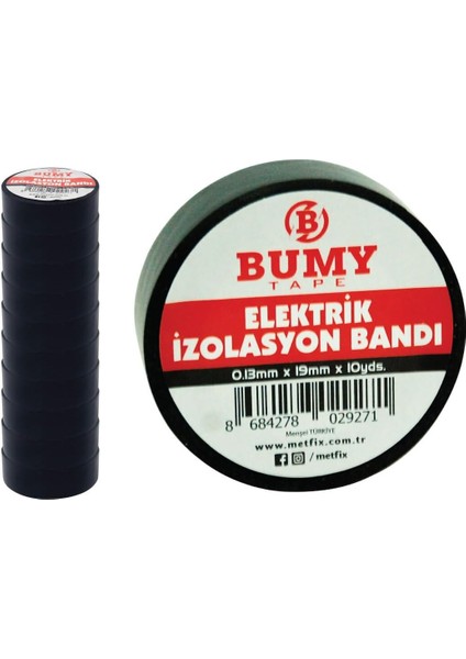 Elektrik Izolasyon Bandı Siyah - 19 mm x 10 Yds - (10 Lu Paket)