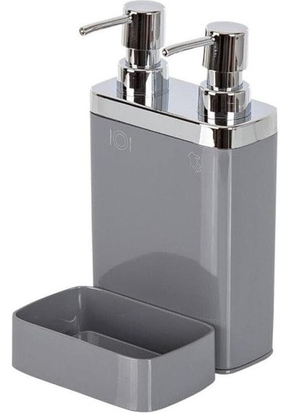 Viva 2&apos;li Sıvı Sabunluk, Süngerli, 0, 3lt ve 0, 6 Lt Hacim, 12.5 x 13.5 x 22 Cm, Gri (M-E10-07)