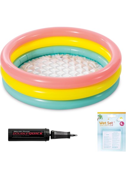 Yumuşak Tabanlı Renkli 3 Boğumlu Baby Pool Çocuk Bebek HAVUZU,114X25 cm ve Pompa+Yama Set, Pompa ve Yama Hediyelidir, Çocuklar Için Aktivite Aile