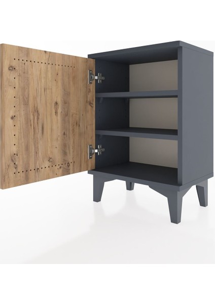 Arges Komodin 2 Raflı Tek Kapaklı 44X30X64 Antrasit-Çam fırsatları