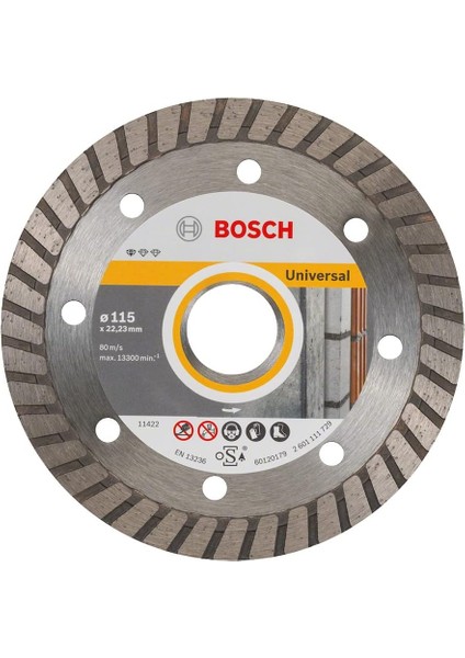 Professional Accessories Seri Genel Yapı Malzemeleri Için Turbo Segmanlı Kesme Diski 115 Mm, Gri