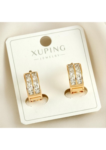 Xuping Çift Sıra Zirkon Taşlı Lüks Küpe