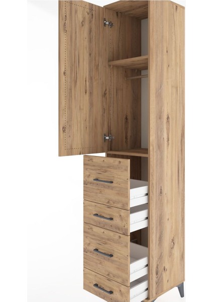 Hyperion Dolap 2 Raflı 4 Çekmeceli Tek Askılı 44X44X221 Çam-Çam indirimleri