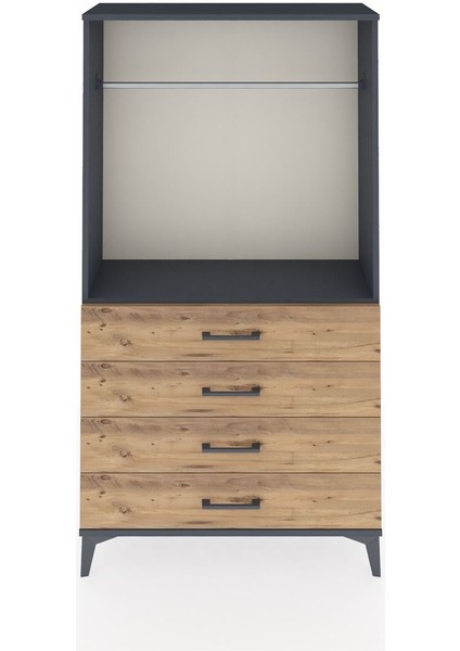 Arges Dolap Tek Raflı 4 Çekmeceli Tek Askılı 88X30X163 Antrasit-Çam